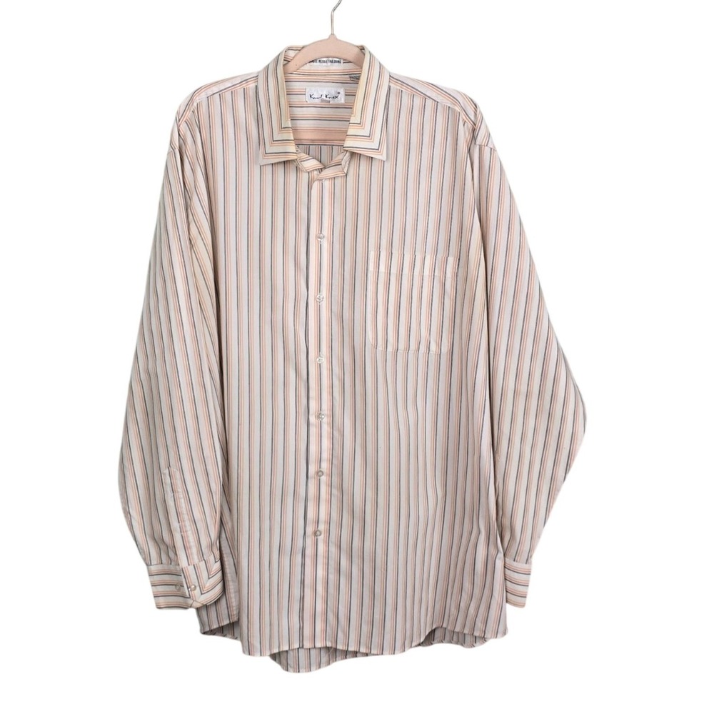 Karl‎ Knox Men's Tall Beige Orange Striped Long Sleeve Dress Shirt 18.5 Neck